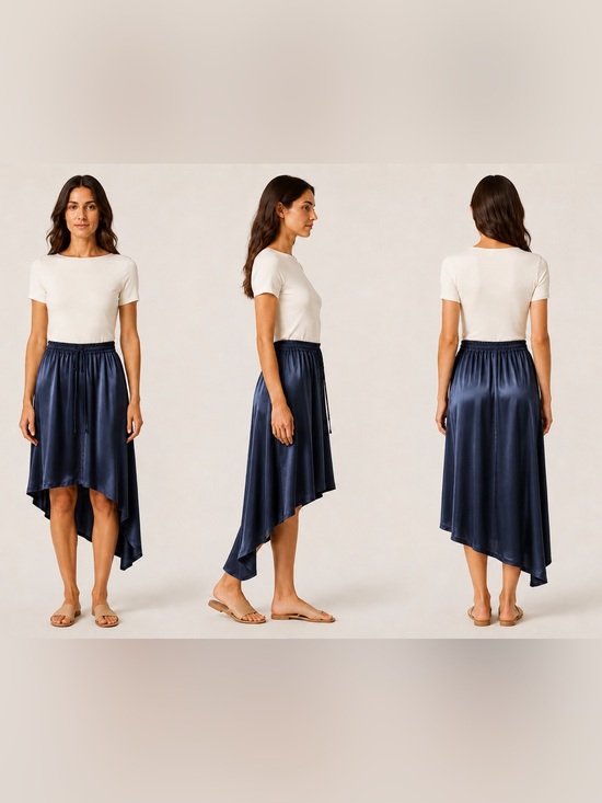Rogue Dresses & Skirts - Rogue Navy Satin Asymmetric High Low Skirt IT 40 US 4-6 100% Viscose